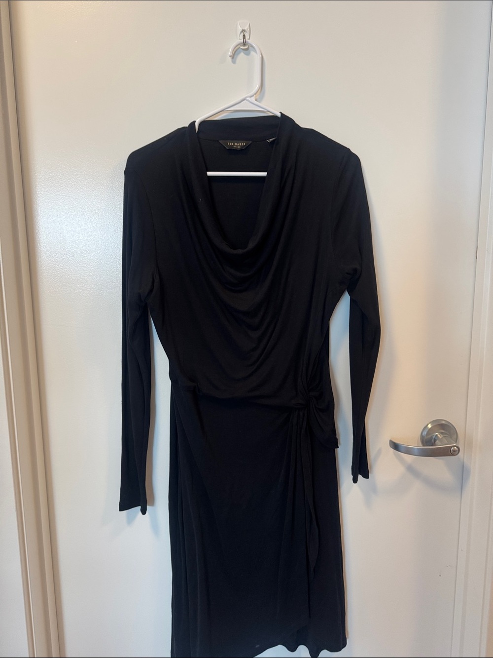 Ted Baker Black Long-Sleeve Draped Knot Waist Dress
